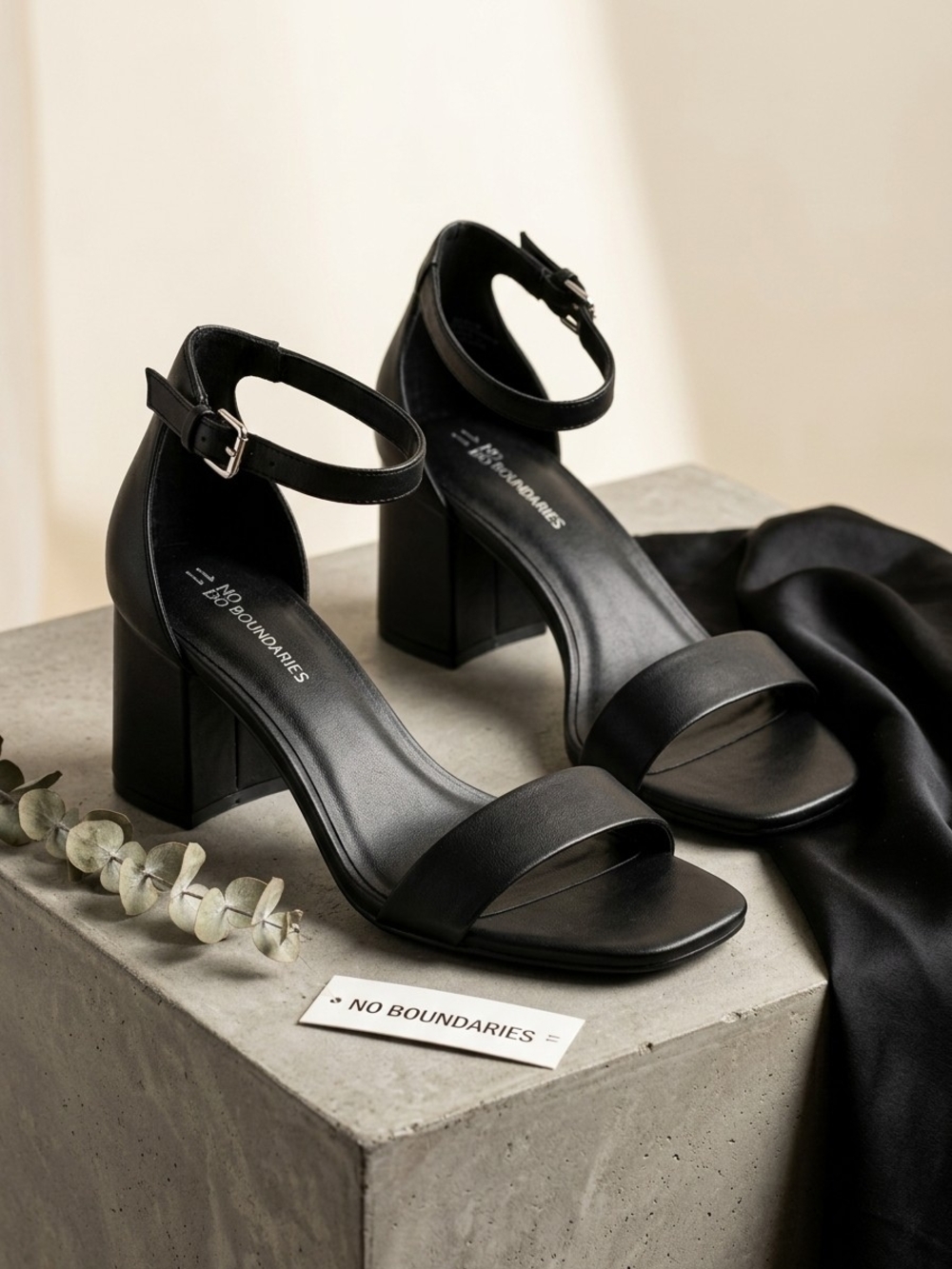No Boundaries Black Ankle-Strap Block Sandals